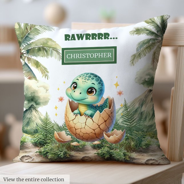 Coussin Jolie éclosion Bientôt Bébé Dinosaure Personnalisé (Lovely Hatching Soon Baby Dinosaur Personalized Throw Pillow)