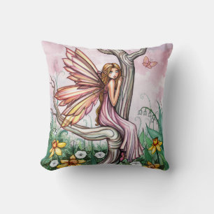 Coussin Jolie fée de fleurs de printemps dans l'oreiller e