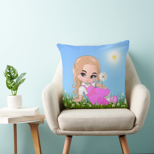 Coussin Jolie Fée & Fleurs de Marguerite  (Chaise)