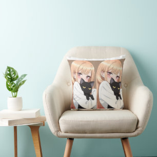 Coussin Jolie Fille d'Anime Enlaçant du Papier d'Emballage