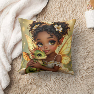 Coussin Jolie Fille Fée Anime et Dragon Chibi
