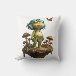 Coussin Jolie Fille Grenouille Parmi les Champignons avec