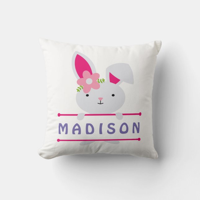 Coussin Jolie fille Lapin de Pâques Nom personnalisé (Recto)