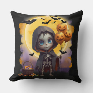 Coussin Jolie Fille Squelette avec Ballons et Friandises