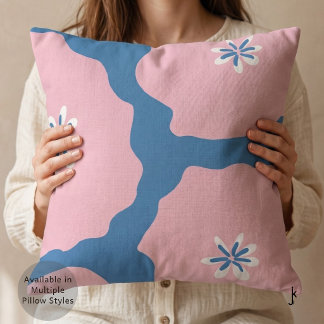 Coussin Jolie fleur abstraite dessinée à la main bleu rose