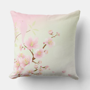 Coussin Jolie fleur d'oiseau de cerisier rose asiatique
