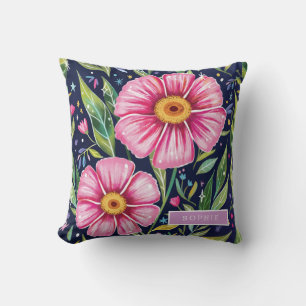 Coussin Jolie florale aquarelle personnalisée en fleurs