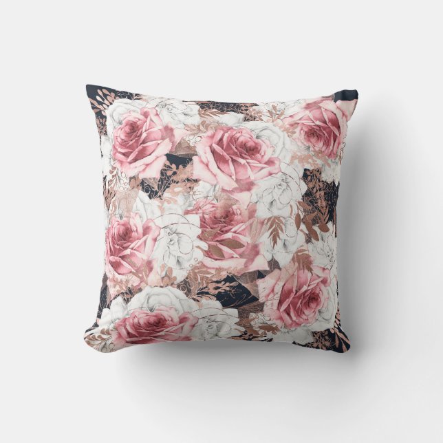 Coussin JOLIE FLORALE ROSE NOIR DOUBLE Cushion À CÔTÉ (Recto)