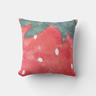 Coussin Jolie fraise à l'aquarelle 