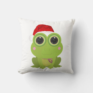 Coussin Jolie grenouille de Noël Chapeau de Père Noël Déco