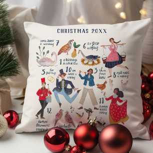 Coussin Jolie illustration classique des 12 jours de Noël