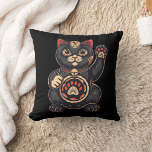 Coussin jolie Maneki Neko imprimé chat japonais