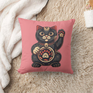 Coussin jolie Maneki Neko imprimé chat japonais