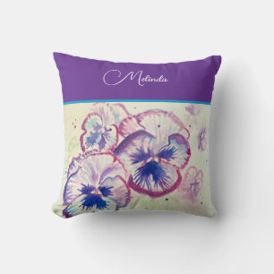Coussin Jolie Pansy Violet Pastel Floral Aquarelle