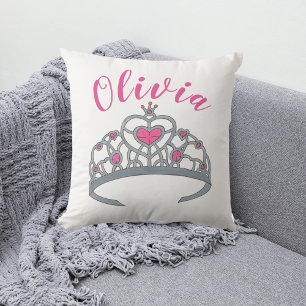 Coussin Jolie princesse rose Tiara Couronne personnalisée