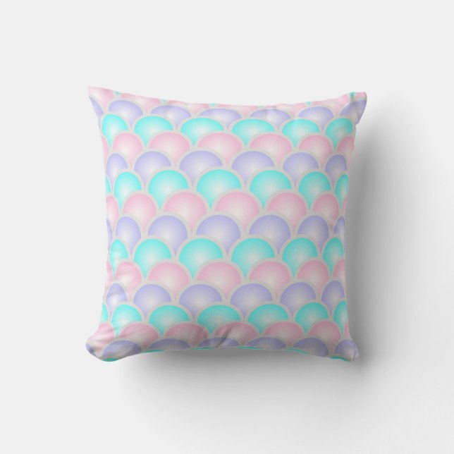 Coussin jolie rose aqua bleu pastel écailles de sirène (Recto)
