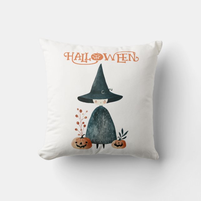 Coussin Jolie sorcière et Jack o Lanterns Pépinière Hallow (Recto)