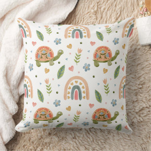 Coussin Jolie tortue aquarelle et Motif arc-en-ciel