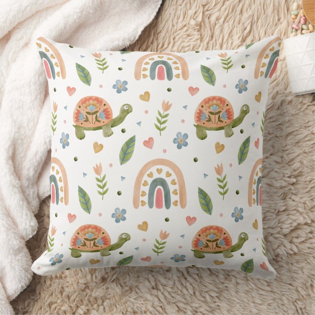 Coussin Jolie tortue aquarelle et Motif arc-en-ciel (Couverture)