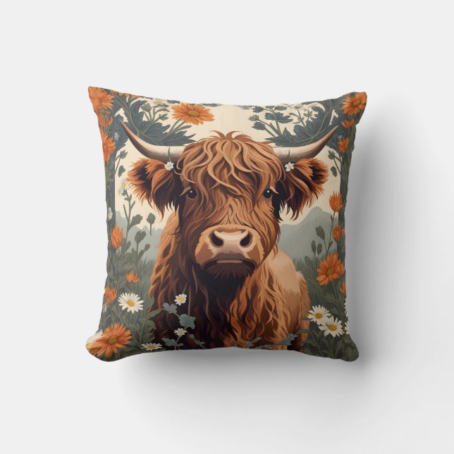 Coussin Jolie vache Vintage Highland (Recto)