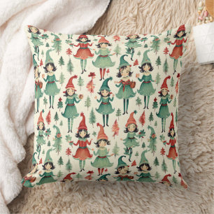 Coussin Jolie Vintage Elfes Noël saisonnier