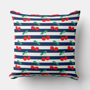 Coussin Jolies Cerises d'Été et Rayures Vintage