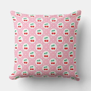 Coussin Jolies Cerises d'Été Vintage sur Fond Rose Clair