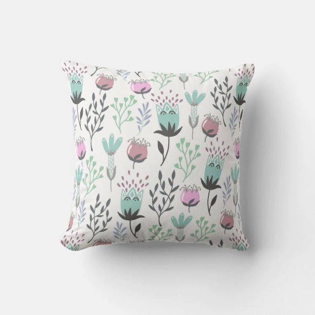 Coussin Jolies couleurs pastel à floral blanc (Recto)