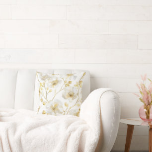 Coussin Jolies Fleurs Blanches Dorées
