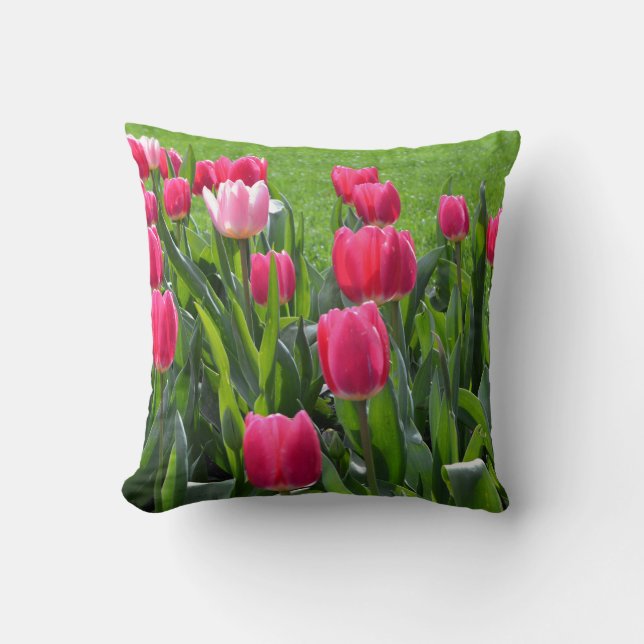 Coussin jolies fleurs de tulipe rose printanier. jardin fl (Recto)