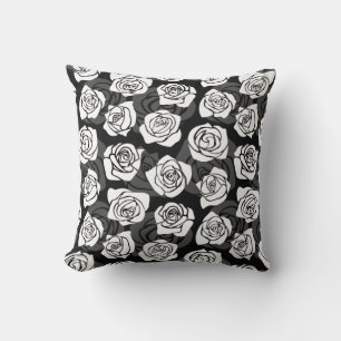 Coussin Jolies roses Vintages en noir et blanc