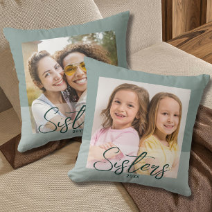Coussin Jolies Sœurs Alors Et Maintenant 2 Photo Vert Saug