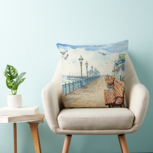 COUSSIN JOLIMENT PASTEL WATERCOLOR BOARDWALK AND BEACH