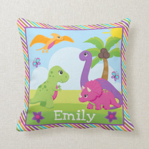 Coussin Jolis amis dinosaures fille colorés Enfants 