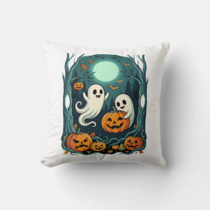 Coussin Jolis fantômes d'Halloween et forêt de citrouilles