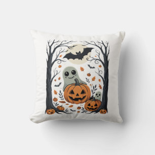 Coussin Jolis fantômes d'Halloween et forêt de citrouilles