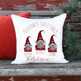 Coussin Jolis lutins de Noël personnalisés à carreaux rust