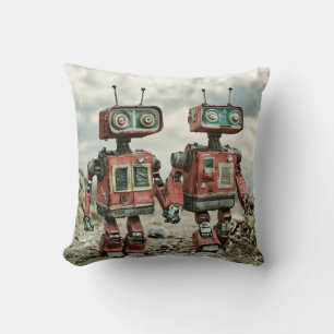Coussin Jolis robots rétro amoureux se tenant la main