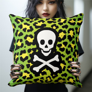 Coussin Jolly roger Empreinte de léopard vert Pirate Edgy 