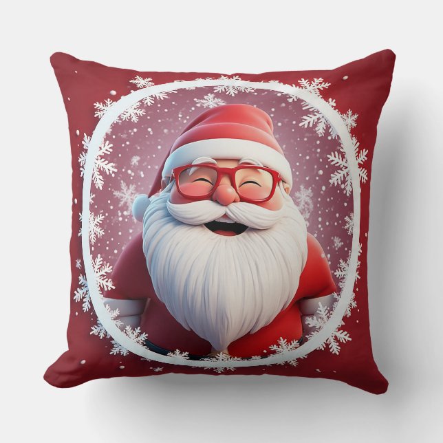 Coussin Jolly Santa Claus entourée de flocons de neige (Recto)