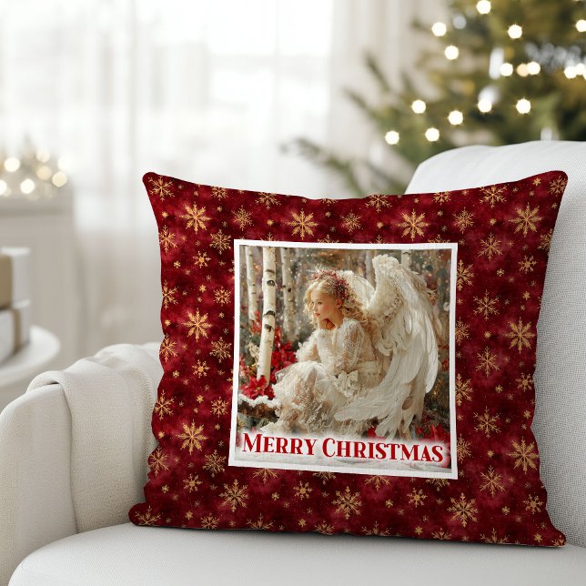 Coussin Jolly Victorian Angel Red and Gold Holiday Pillow (Jolly Victorian Angel Red and Gold Holiday Pillow)
