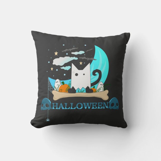 Coussin Jouer Chat Fantôme Haunts Halloween Nuit (Recto)