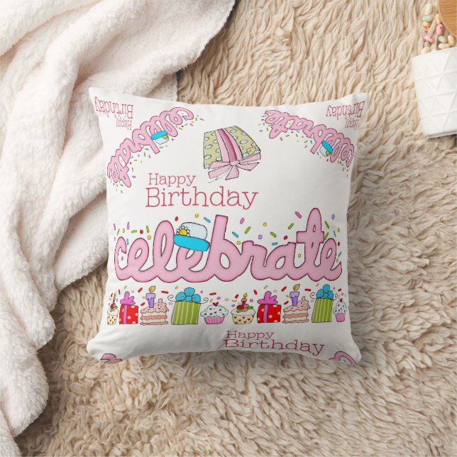 Coussin Jouer Oreiller, Joyeux Anniversaire Célébrer rose (Couverture)