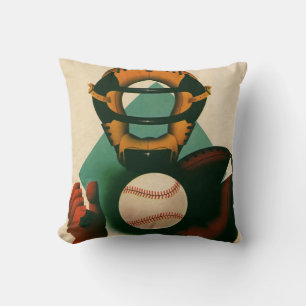 Coussin Joueur de baseball vintage, Catcher avec Mitt