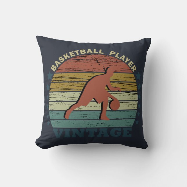 Coussin joueur de basketball dribble rétro style coucher d (Recto)