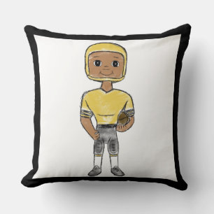 Coussin joueur de football vintage rétro noir jaune simple