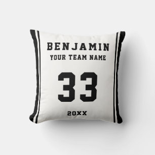 Coussin Joueur noir blanc Nom Numéro Équipe Sports Enfants