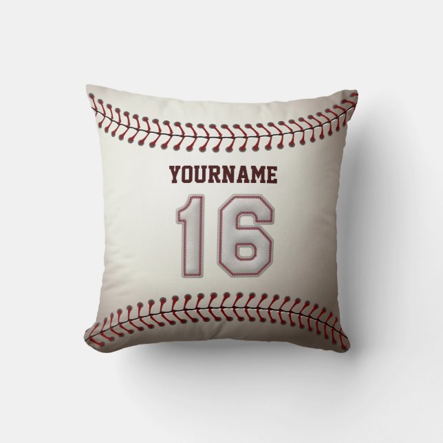 Coussin Joueur numéro 16 - points frais de base-ball (Recto)
