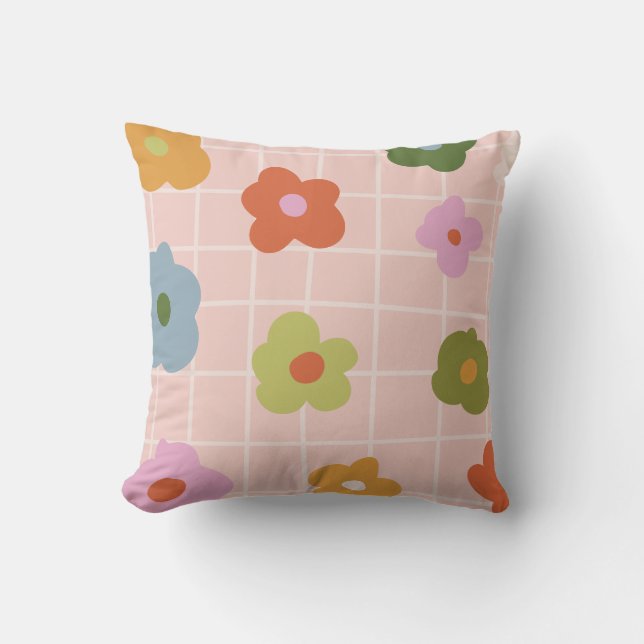 Coussin Joueuse à damiers plaid avec marguerites (Recto)