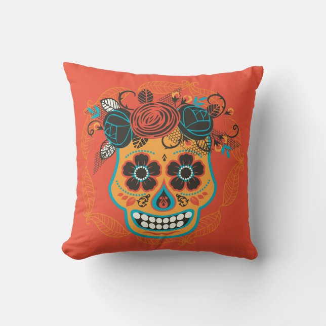 Coussin Jour à deux côtés des crânes de sucre morts (Recto)